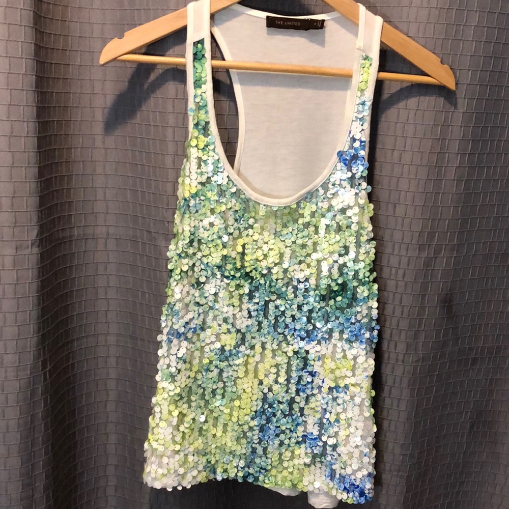 Summer white tank with front sequins, Limited
